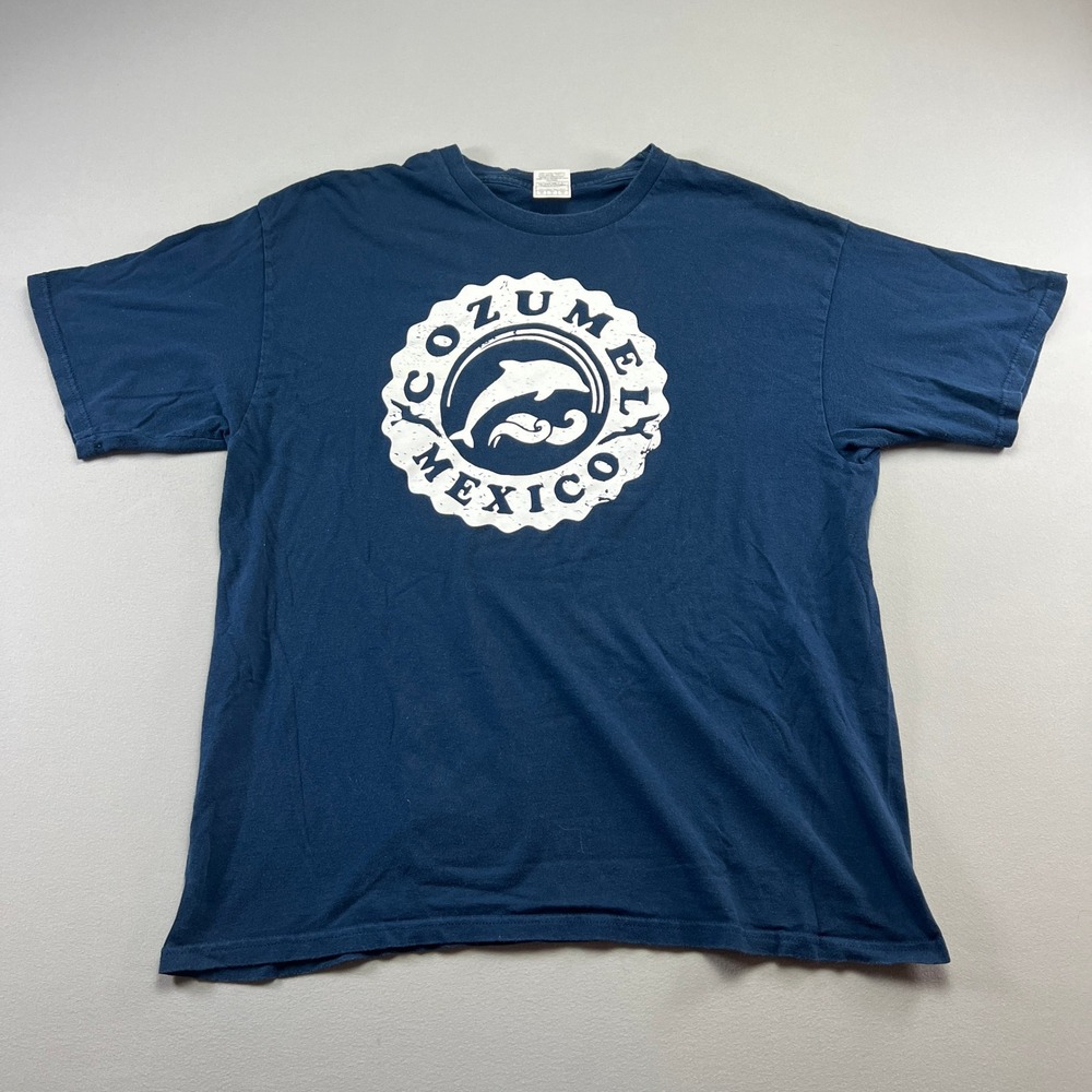 Yazbek T Shirt Mens XL Navy Blue Cozumel Mexico Dolphin Graphic Cotton Crew Neck